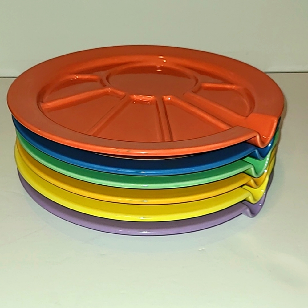 Colorful Fondue plates with 6 divided sections